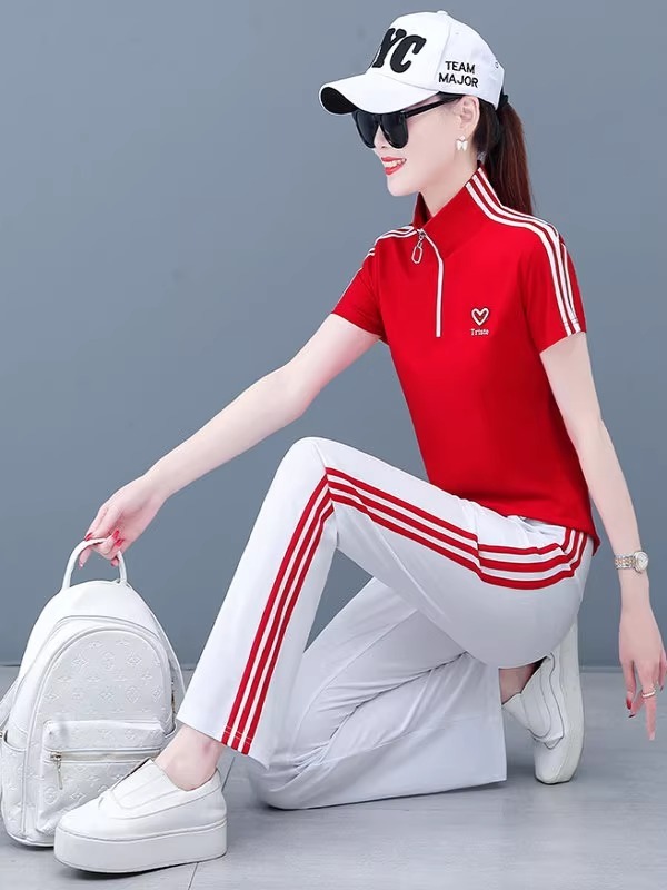 立领运动服套装女夏季薄款2025新款大码宽松冰丝短袖休闲时尚洋气|undefined