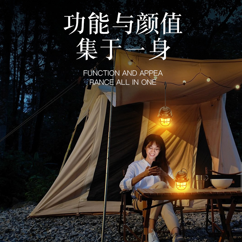 Nueva iluminación al aire libre camping luz de carga usb retro linterna camping luz atmósfera luz tienda de campaña led camping luz