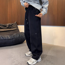 秋冬新款重磅颗粒绒铆钉直筒休闲裤男潮流拼接宽松纯色阔腿弯刀裤