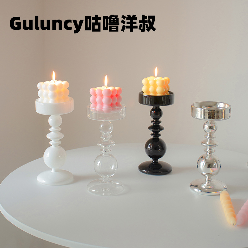 Nordic light luxury ins glass candlestick glass vase home living room dining table romantic candlelight decoration photo props