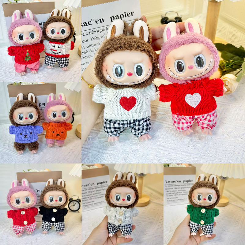 17cm Blind Box Rags Sweater Pants Macaroon Labubu Pendant Doll Knitted Sweater Cute New Year Sweater 17cm Blind Box Rags Sweater Pants Macaroon Labubu Pendant Doll Knitted Sweater Cute New Year Sweater