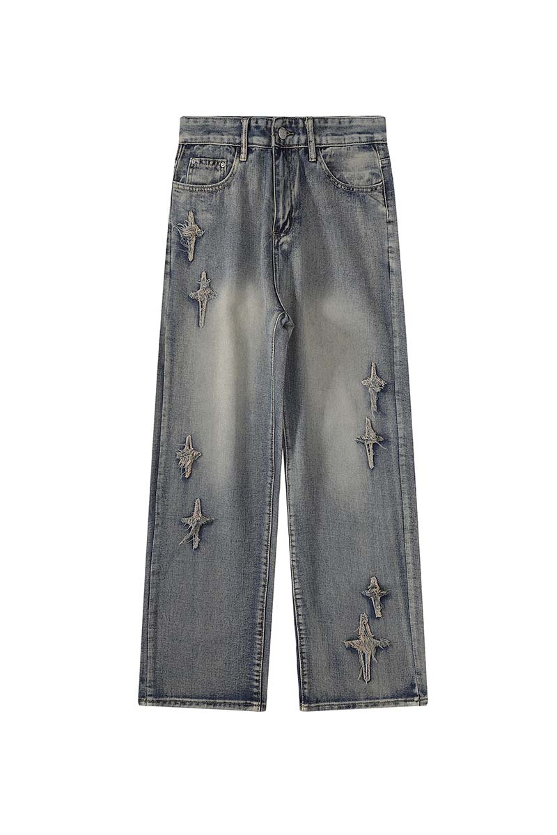 Distressed Flared Jeans For Men Vintage Washed Casual Denim Trousers_voghion.com