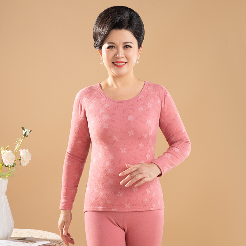 Ropa de otoño de mediana edad y ancianos pantalones largos traje de mujer otoño e invierno más el tamaño de la ropa interior térmica de la madre del suéter de algodón de fondo de calefacción de terciopelo