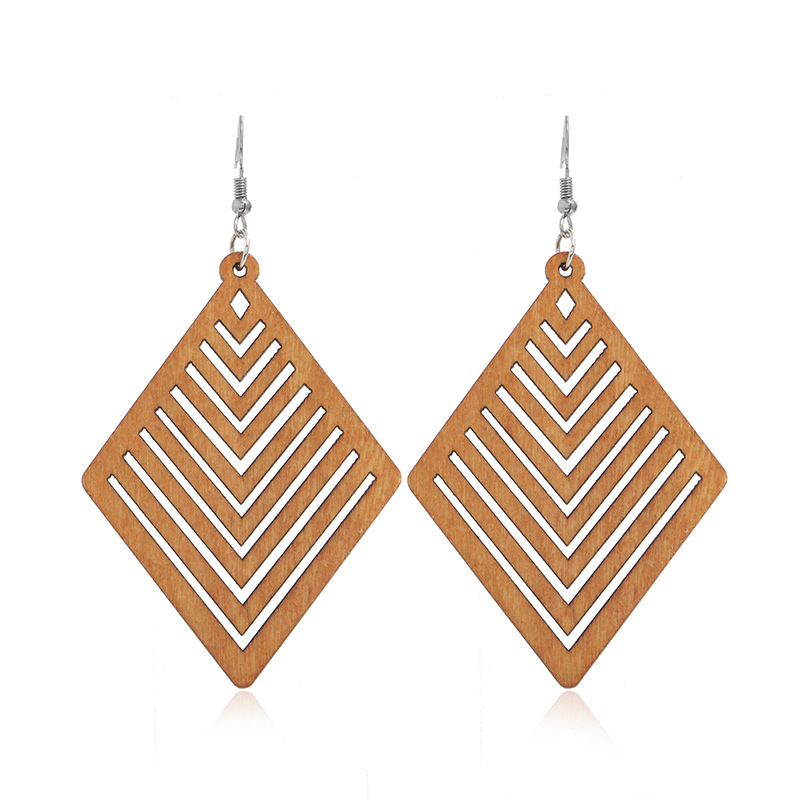 New Wooden Earrings Fashion Exaggerated Personality Hollow Geometric Coffee Color Wood Earrings Wholesale display picture 16