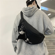 潮牌日系胸包男士ins简约单肩包腰包背包小挎包女帆布学生斜挎包