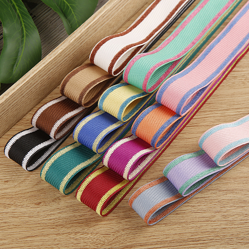 Contrast Color Twill Polyester Ribbon with Bow Hair Accessories Material Clothing Shoes Flowers Hats Gift Box Decoration Double-Sided Striped Webbing