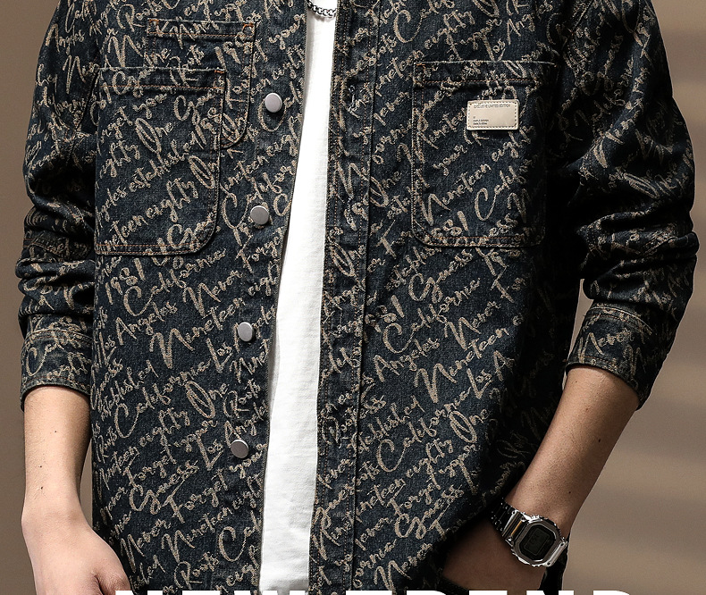 Sopracamicia in jeans vintage da uomo, giacca jacquard di lusso_voghion.com