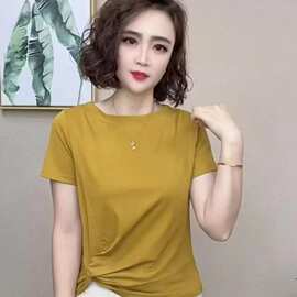 2025洋气百搭圆领减龄显瘦新款时尚短袖气质女T恤上衣夏装女式女t