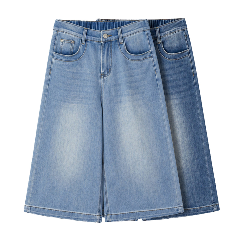 Women's Loose-Fitting Plus-Size Cropped Jeans, 2026 Summer New Style, Semi-Elastic Waist, Flattering Boyfriend Wide-Leg Pants Women's Loose-Fitting Plus-Size Cropped Jeans, 2026 Summer New Style, Semi-Elastic Waist, Flattering Boyfriend Wide-Leg Pants