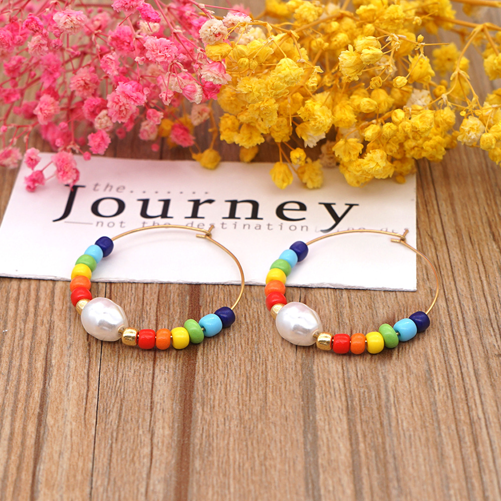 New Style Bohemian Rainbow Glass Beads Imitation Pearl Handmade Beaded Earrings display picture 5