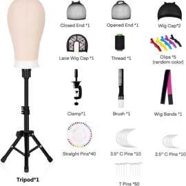 跨境Mannequin Head22寸假发帆布头Wig Stand Tripod头模三角支架