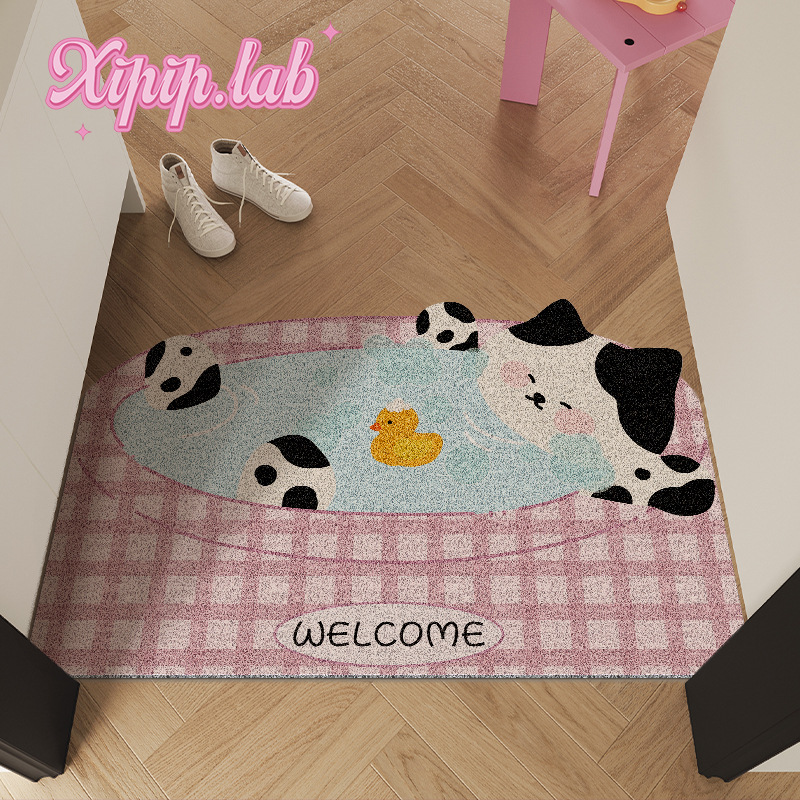 Dopamine Kitten Home Entrance Floor Mat Cute Cartoon Silk Circle Entrance Door Mat Door Mat