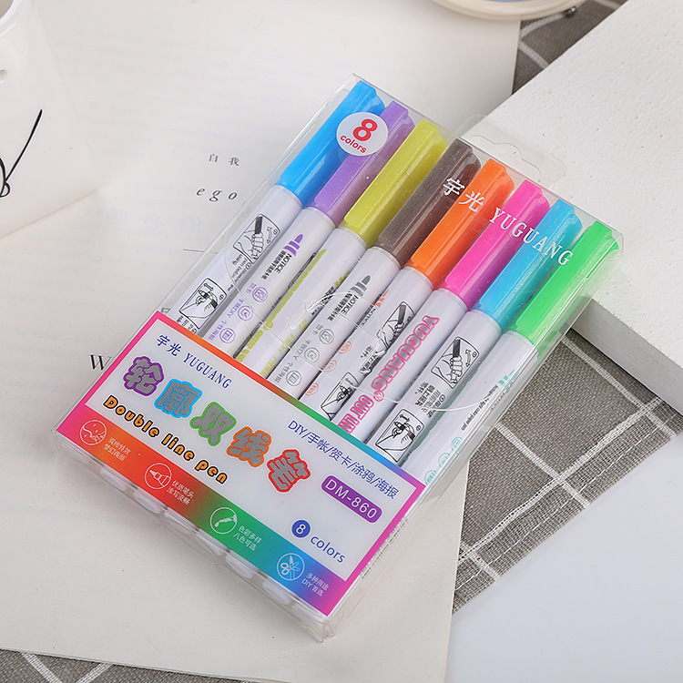 Internet celebridad colorido contorno pluma colorido flash DIY fantasía resaltador multifuncional pintura acuarela pluma al por mayor