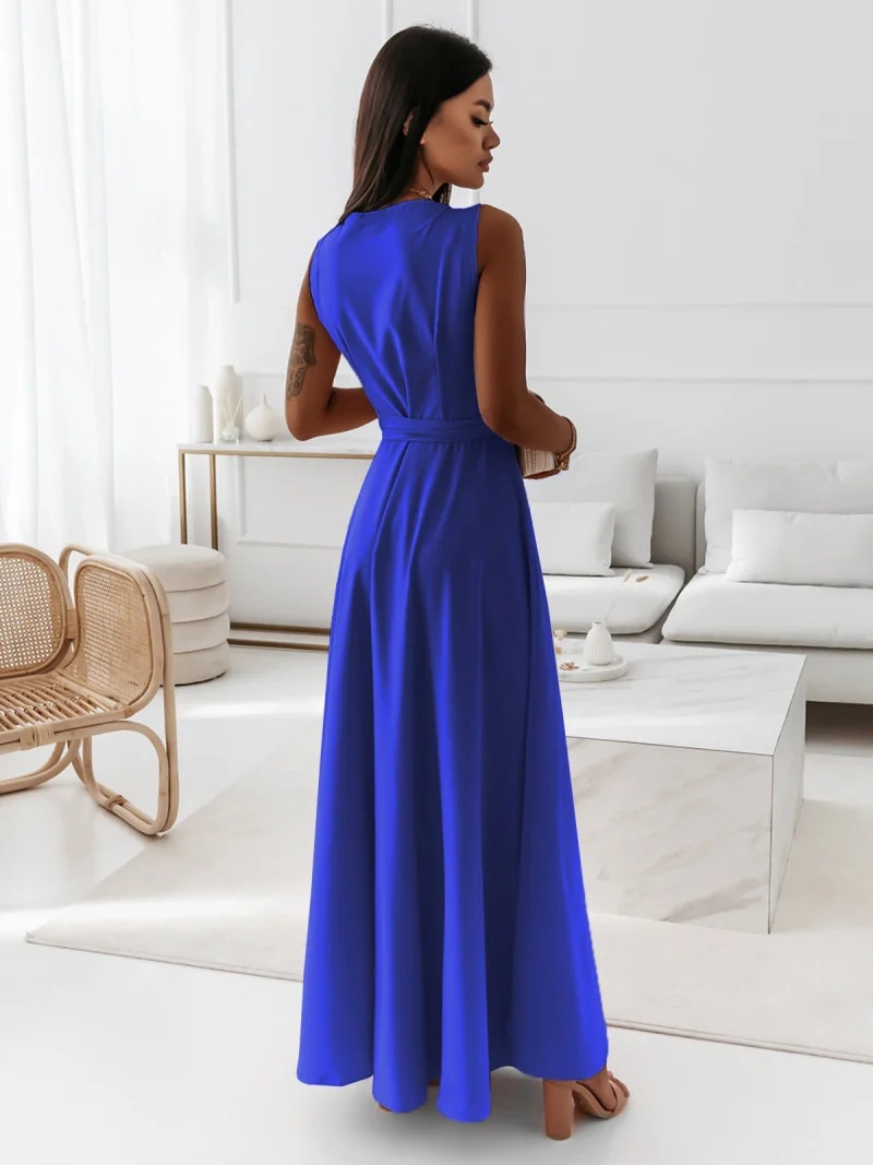 Women's Regular Dress Elegant V Neck Belt Sleeveless Solid Color Maxi Long Dress Family Gathering Daily Party display picture 29