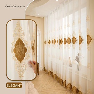 European-Style High-End Luxury Sheer Curtains with Velvet Three-Dimensional Embroidery, Villa Embroidered Window Screens, Special Price, Ready-Made for Export