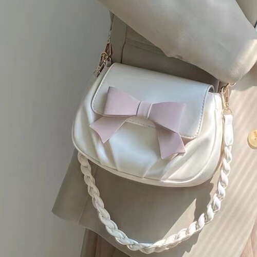2024 spring new style simple and versatile bow small square bag pleated cloud bag soft one-shoulder crossbody bag for women