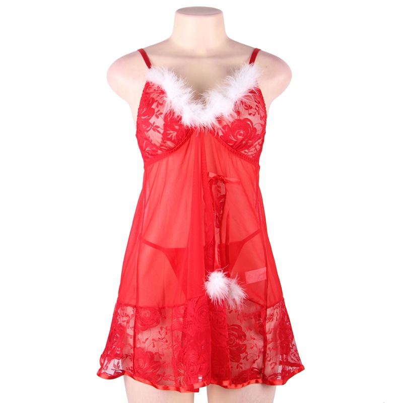 Comercio exterior europeo y americano más tamaño lencería sexy de encaje rojo tentación sexy Correa camisón Chubby Girl traje de Navidad Generación de pelo