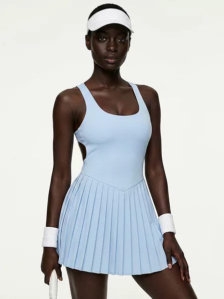 Al's Same Style European and American Cross-Border Detachable Chest Pad Breathable Quick-Dry Tennis Skirt Pleated Golf Sports Dress