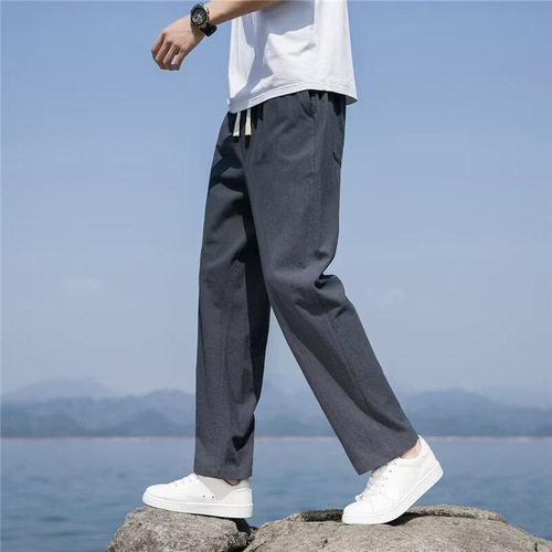 Men's Linen Trousers 2025 New Summer Cotton-Linen Thin Trousers with Drape Wide Leg Loose Fit Versatile Straight Leg Casual Trousers