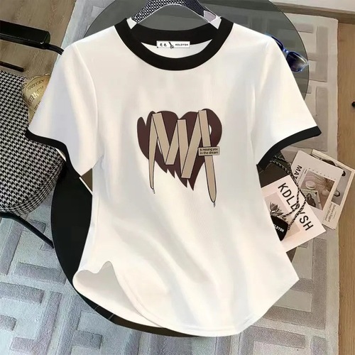 Summer New Arc-shaped Slimming Short-sleeved T-shirt Women's Top Fat mm Large Size Fashionable Half-sleeve T-shirt 