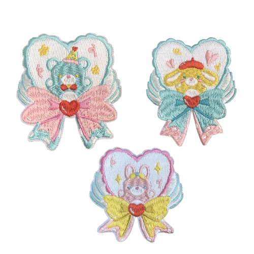 Wholesale New Year style bow cloth patch cartoon love embroidery bag hand-decorated down jacket self-adhesive patch decal