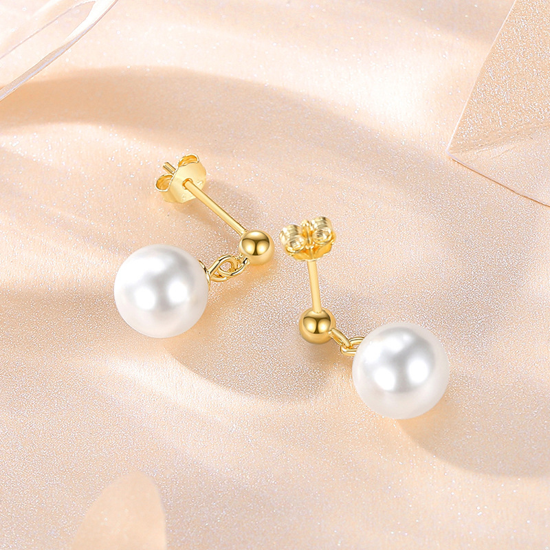 S925 pendientes de plata esterlina estilo coreano cuentas redondas pequeños pendientes de perlas de las mujeres francés elegante moda corta chica pendientes