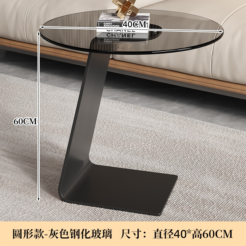 Mesa de té de acero inoxidable de lujo ligero italiano, sofá, esquina de vidrio de la sala de estar, mesa redonda minimalista moderna, simple y de alta calidad