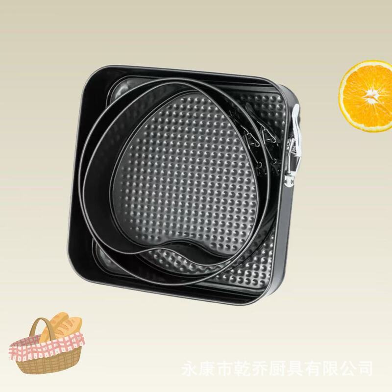 跨境心形圆形方形蛋糕模三件套碳钢不粘蛋糕模具带扣活底烘培工具|undefined