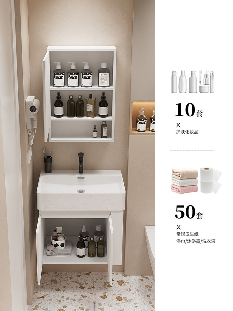 Mueble de baño Baño pequeño apartamento lavabo gabinete combinación Lado de almacenamiento de madera maciza lavabo integrado mesa de lavado