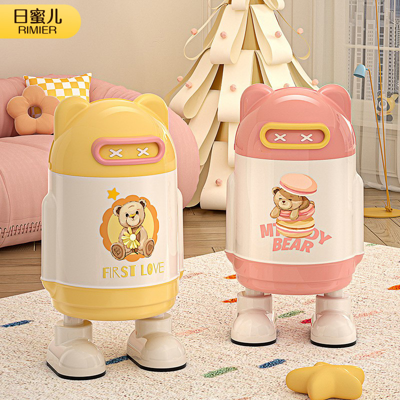 Teddy Bear Joint Dustbin Household Living Room High-value Toilet Toilet with Lid Bedroom Cute Creative Waste Paper Basket