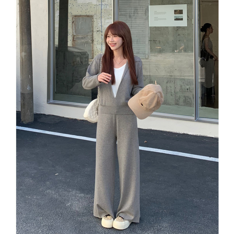 7677早秋韩系假两件长袖针织衫套装秋季新款时尚洋气通勤两件套女|undefined