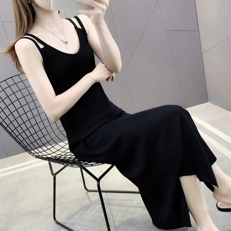 Ice Silk Halter Skirt Women's Summer Inner Skirt Elegant Draped Vest dress Split Long Skirt cu Early Autumn Pajamas