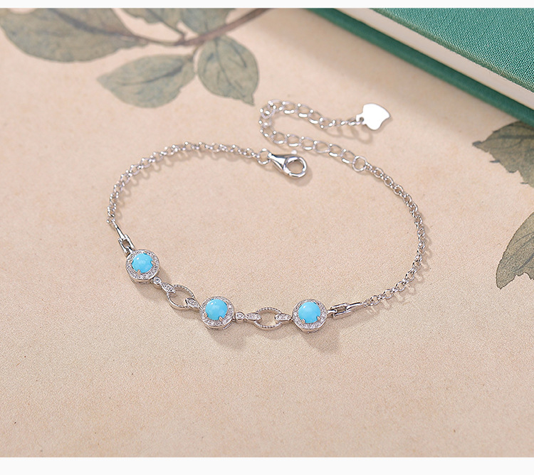 Vòng tay bạc S925 mạ vàng đá turquoise hình học — Loại bạc chi tiết 7