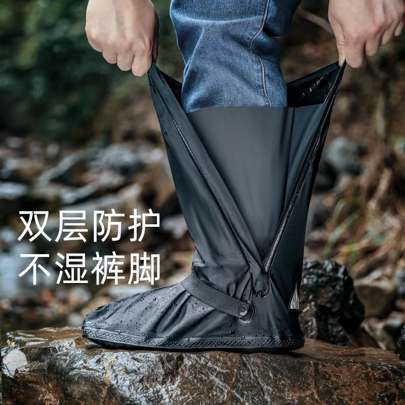 Grueso antideslizante resistente al desgaste de la cubierta del zapato de lluvia tubo alto cubierta del zapato de viaje talón plano zapatos de lluvia adulto impermeable cubierta del zapato de lluvia unisex