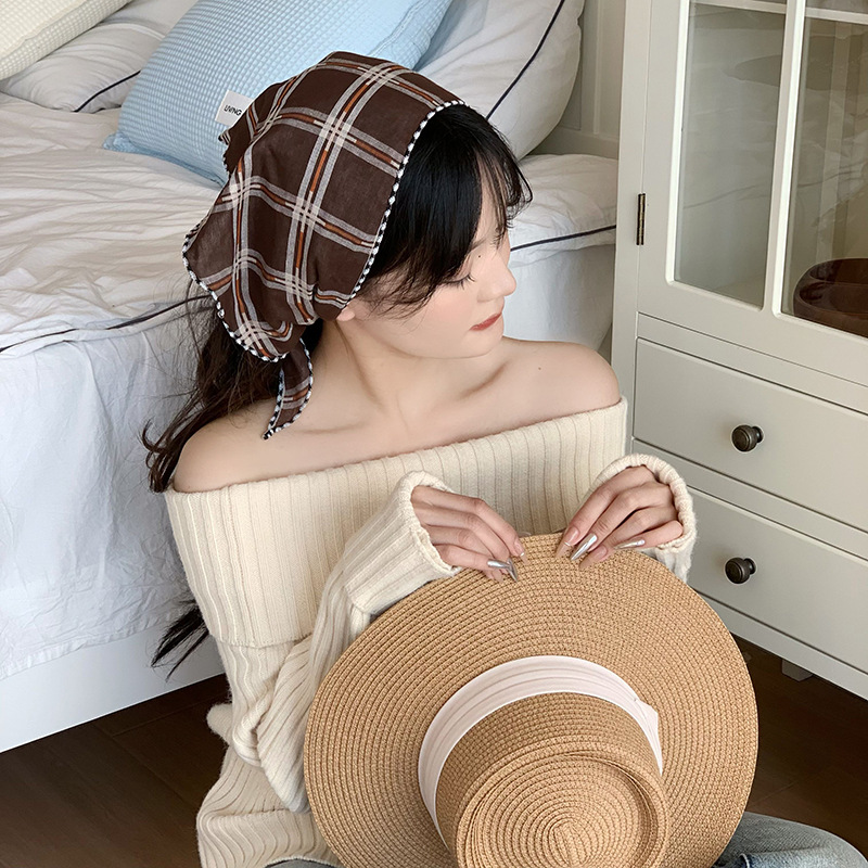 Buñuelo de seda cuello pequeño buñuelo de verano retrógrado delgado toalla triangular cuadrada coreana simple de punto de banda de cabello turbante