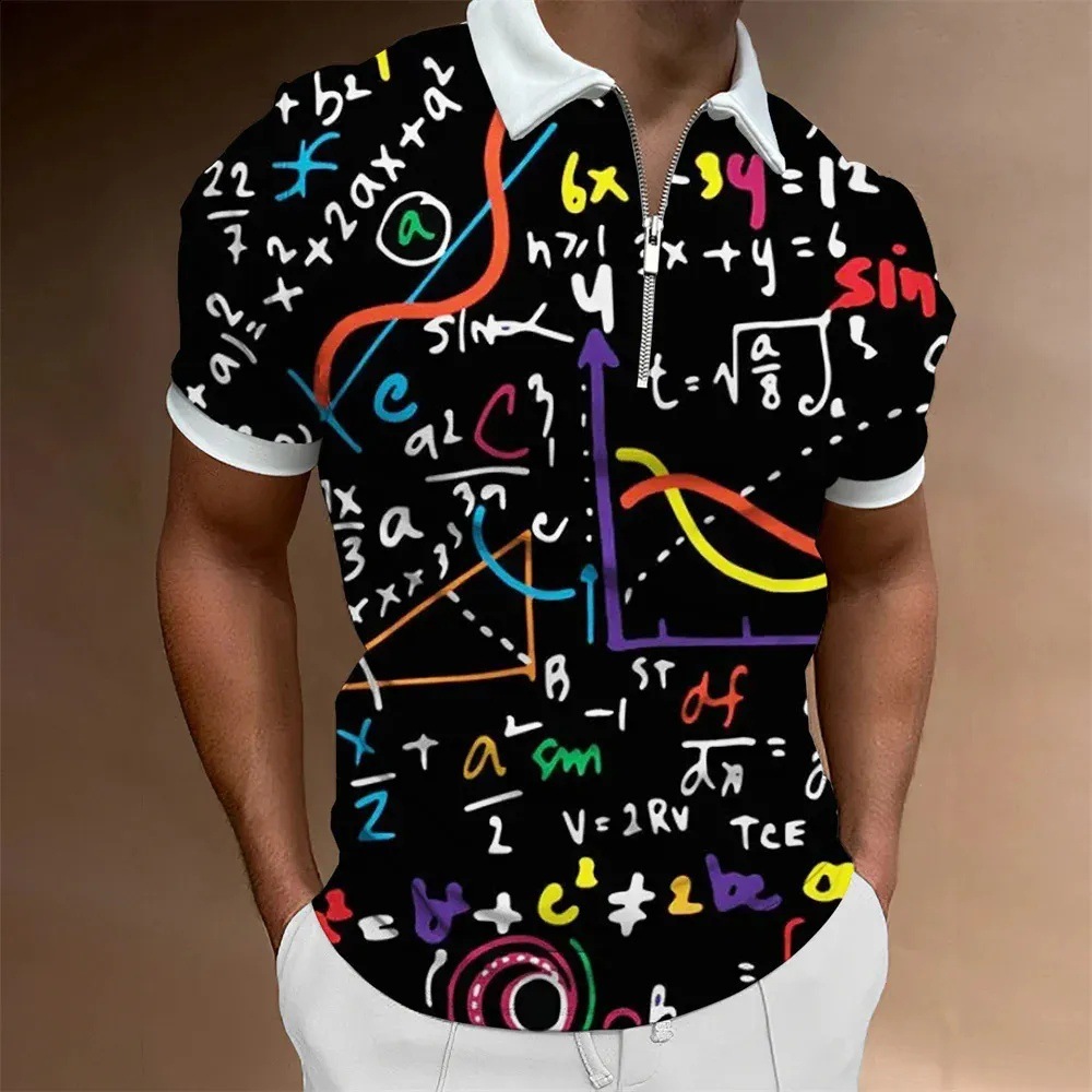 Personalidad, nuevas ideas, matemáticas, fórmula matemática, impresión 3D, camisa POLO con cremallera de manga corta transpirable con solapa suelta para hombre