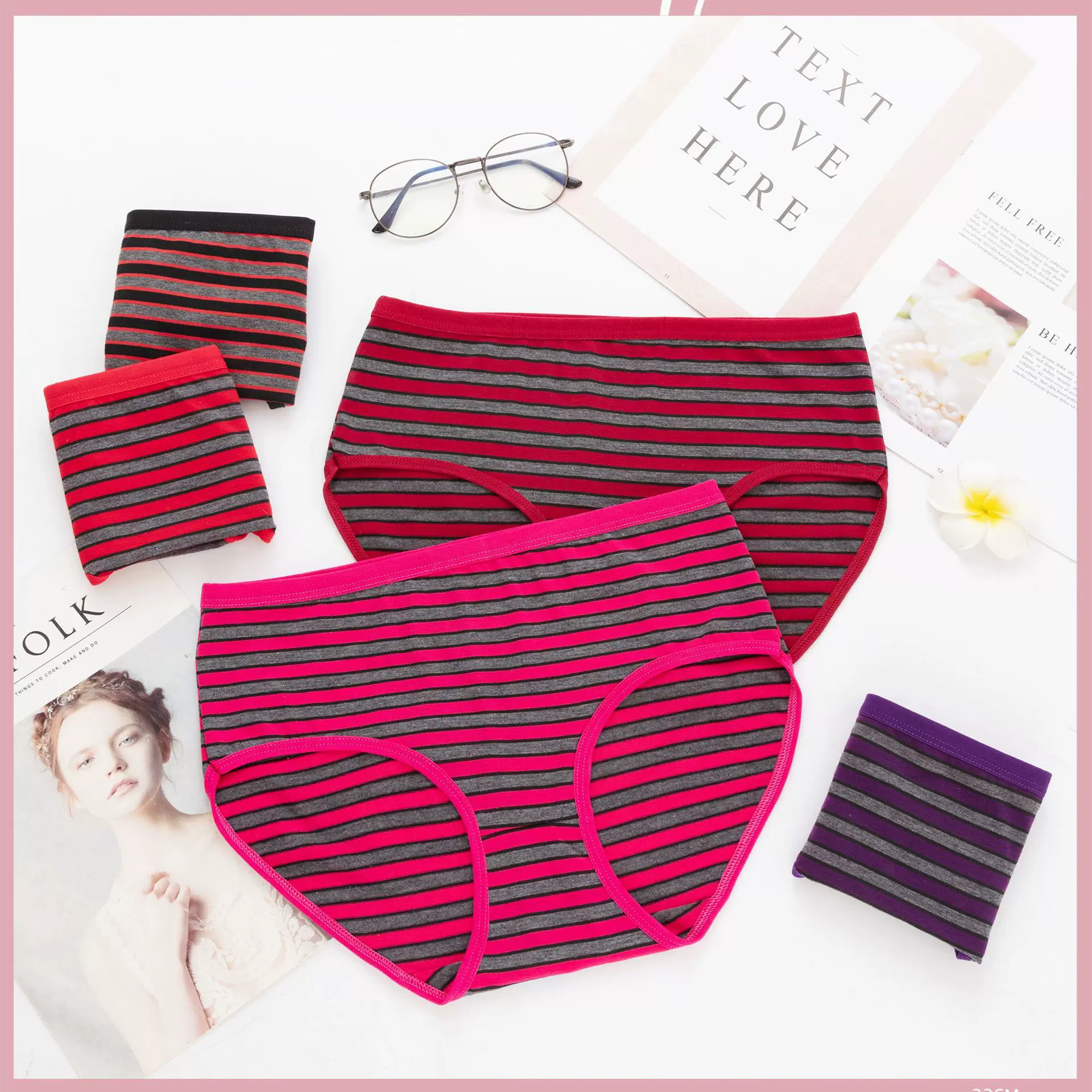 经典条纹加肥加大弹力TC棉内裤中老年女士三角裤妈妈款厂家直销