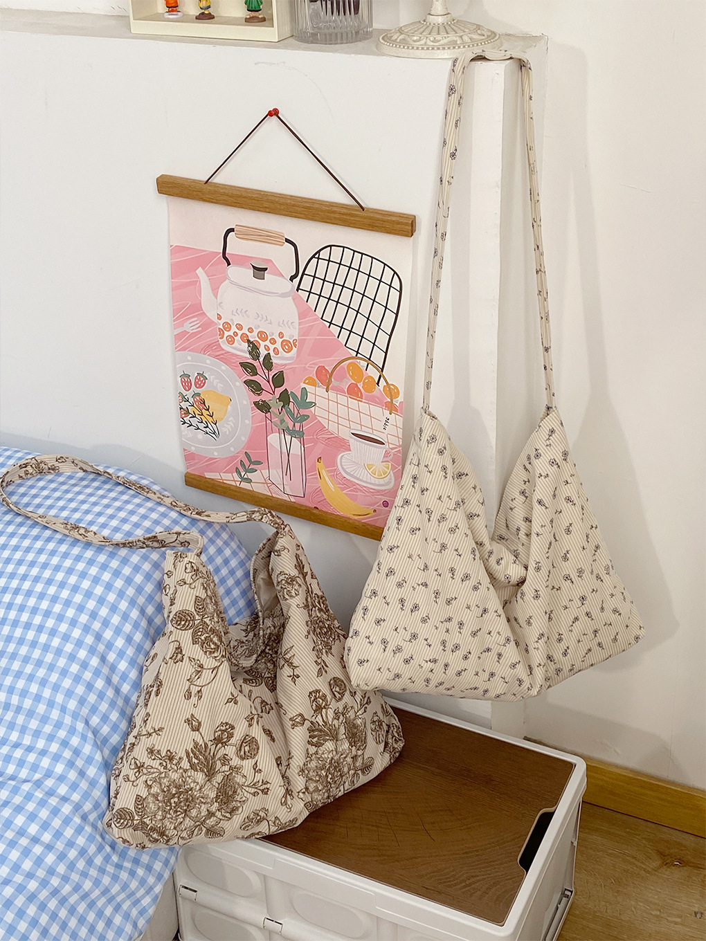 Bolso floral literario retro Bolso de lona de mensajero de un solo hombro perezoso de pana Bolso de hombro de gran capacidad Bolso de clase para estudiantes