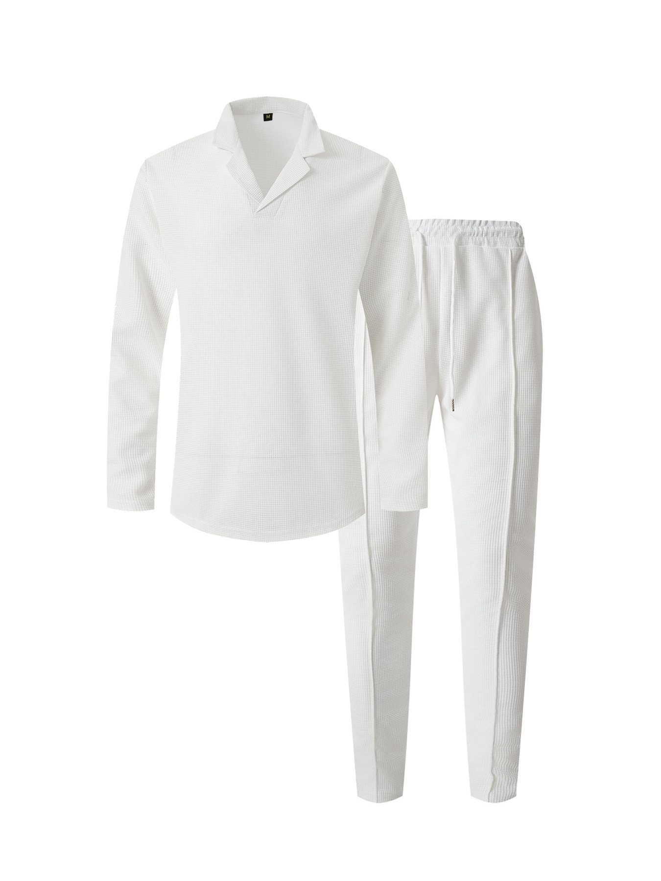 Herren Waffelstrick Business Anzug Set Mit Kragen Und Bindung_voghion.com