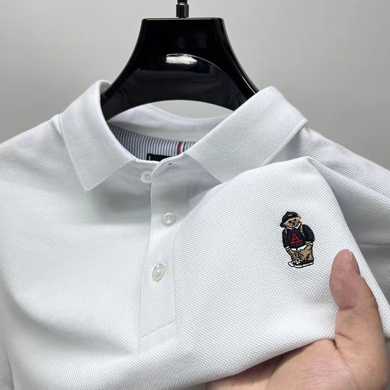 (Hem Split) High-end Embroidered Paul Polo Shirt Men's Short-sleeved T-shirt Summer Cotton Lapel Bear Top