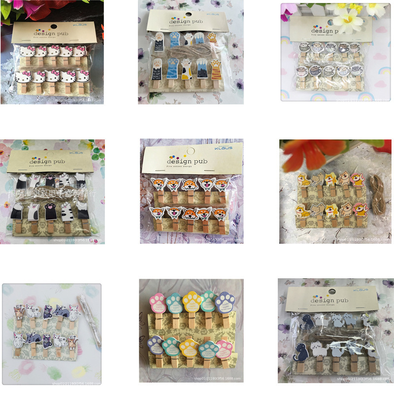 Cute Cat Puppy Series Hemp Rope Clip Photo Clip Snack Clip Note Clip Gift Hemp Rope Wood Clip