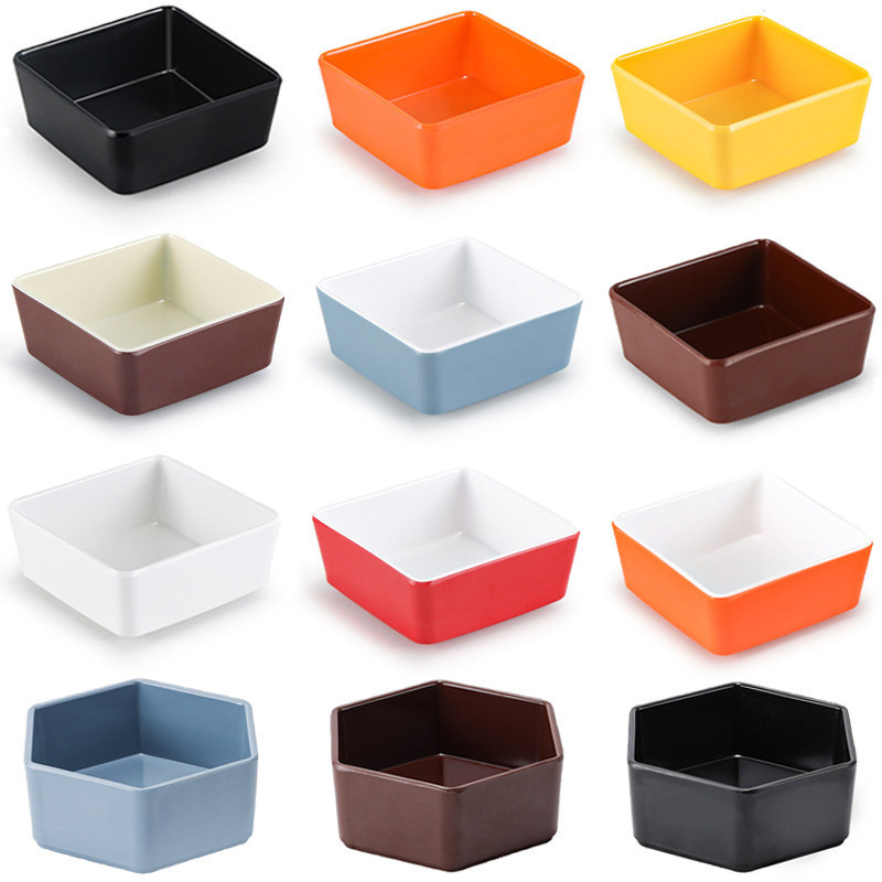 Melamine Plates with a High-End Feel, Imitation Porcelain, Suitable for Hotels, Commercial Use, Cold Dishes, Square Bowls, Snack Bowls, Hot Pot Seasoning and Dipping Dishes