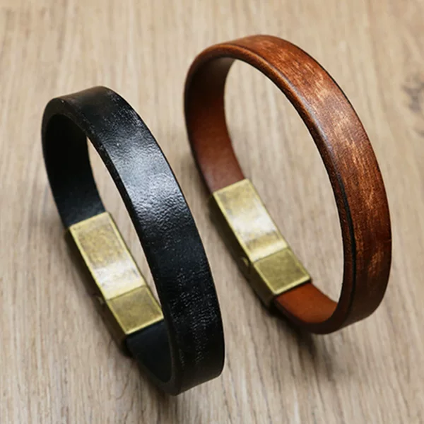 Cross-border hot sale alloy buckle men's leather bracelet leather bracelet stainless steel color buckle bracelet vintage glossy bracelet