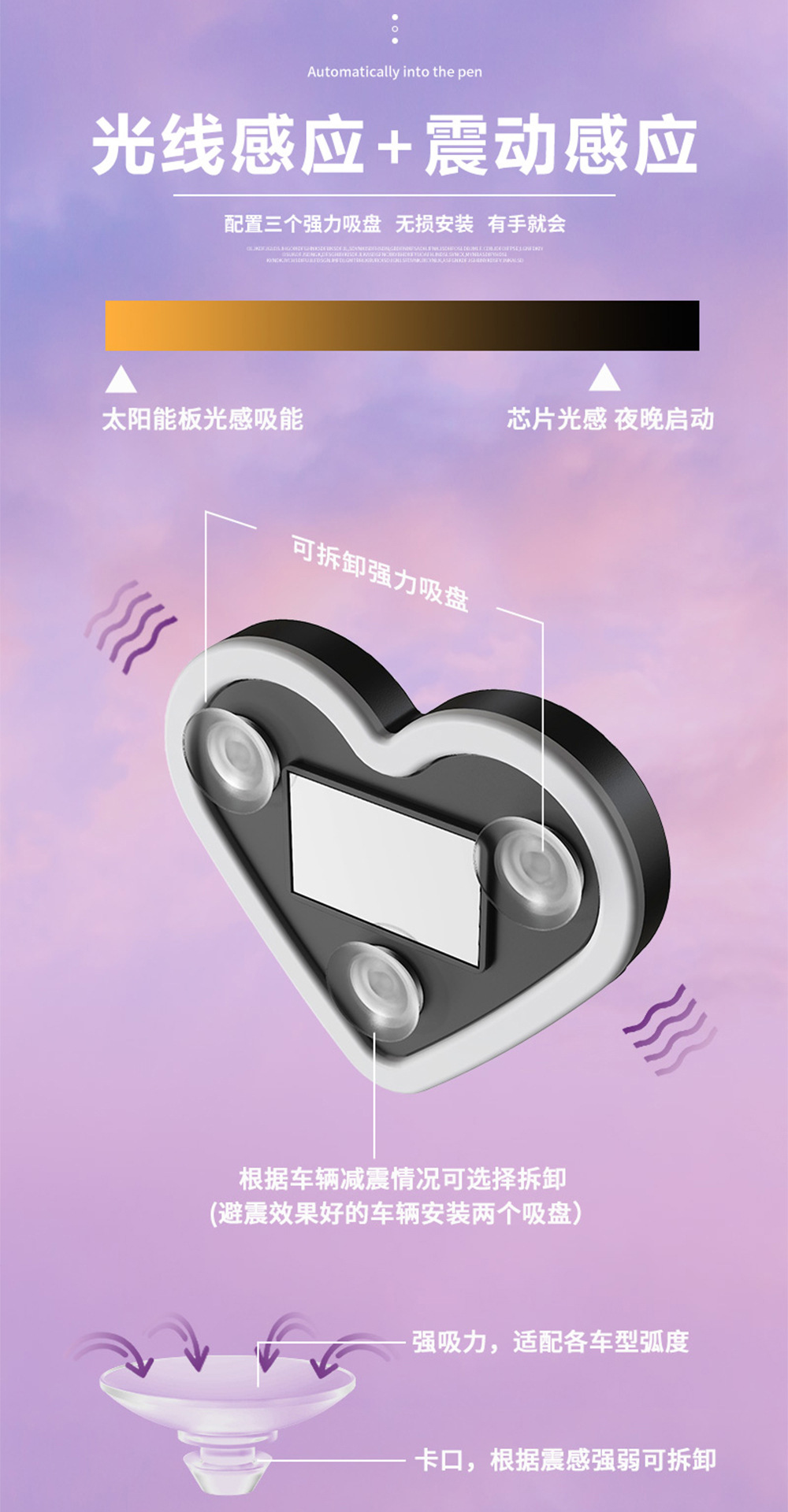 Car Solar Triangle Window Heart-Shaped Ambient Light Interior Decoration Heart Atmosphere Light Heart-Shaped Led Neon Light