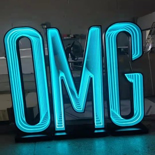 Outdoor three-dimensional landscape word neon lamp 3D three-dimensional landing luminous word shopping mall background wall word lasagna mirror abyss word