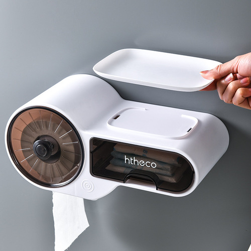 Plastic bathroom round tissue box wall-mounted paper storage without punching paper roll bathroom wall-mounted storage rack