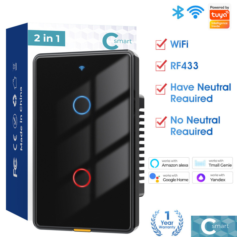 スマート Wifi ウォールタッチスイッチシングルゼロファイアバージョン米国標準 Tuya APP 音声タイミング RF リモートコントロールスイッチ|undefined