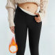 Women's High Waist fleece-lined Warm Leggings Thickened Winter Elastic Belt Abdominal Design Machine Washable Solid Color Style