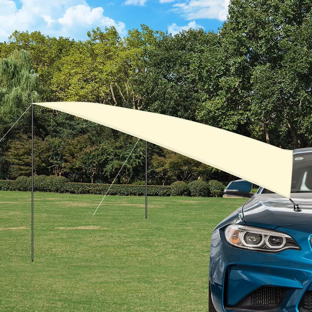 Sunshade Sail with Suction Cup Support Rod, SUV Side Tent Canopy, Four-Corner Sail, Rainproof and UV-Proof Canopy