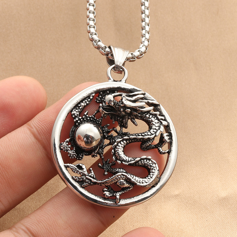 Pendentif dragon en titane style vintage pour hommes_voghion.com
